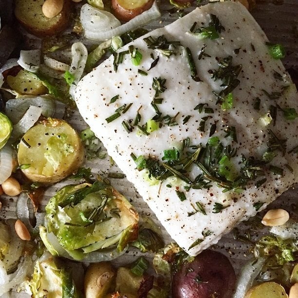 one pan baked halibut with vegetables - The Everyday Mom Life