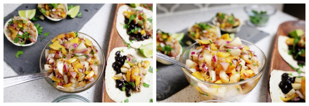 Roasted Peach salsa and Carnitas for football appetizers with Old El Paso - The Everyday Mom Life 