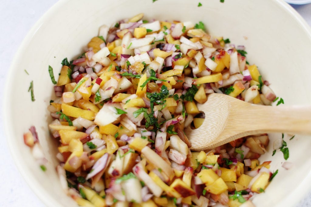 Roasted Peach salsa and Carnitas for football appetizers with Old El Paso - The Everyday Mom Life 