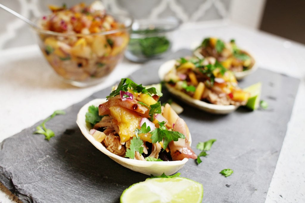 Roasted Peach salsa and Carnitas for football appetizers with Old El Paso - The Everyday Mom Life 