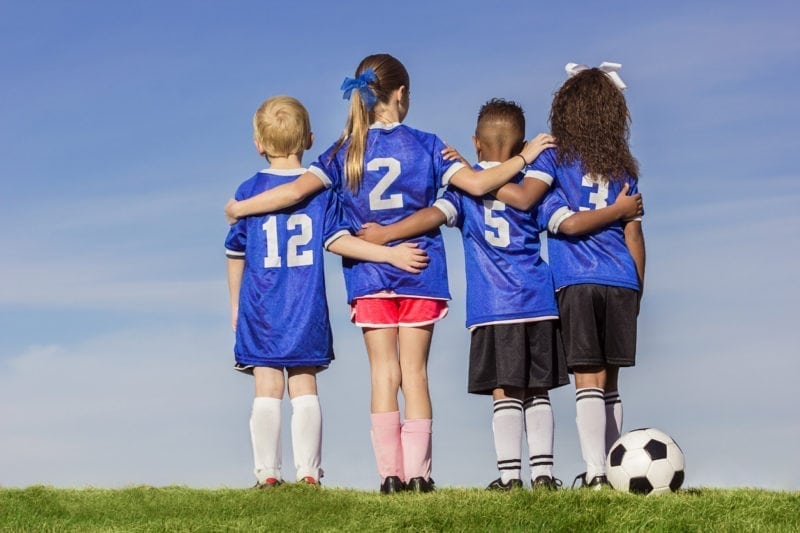 Group of Diverse young recreation soccer players
