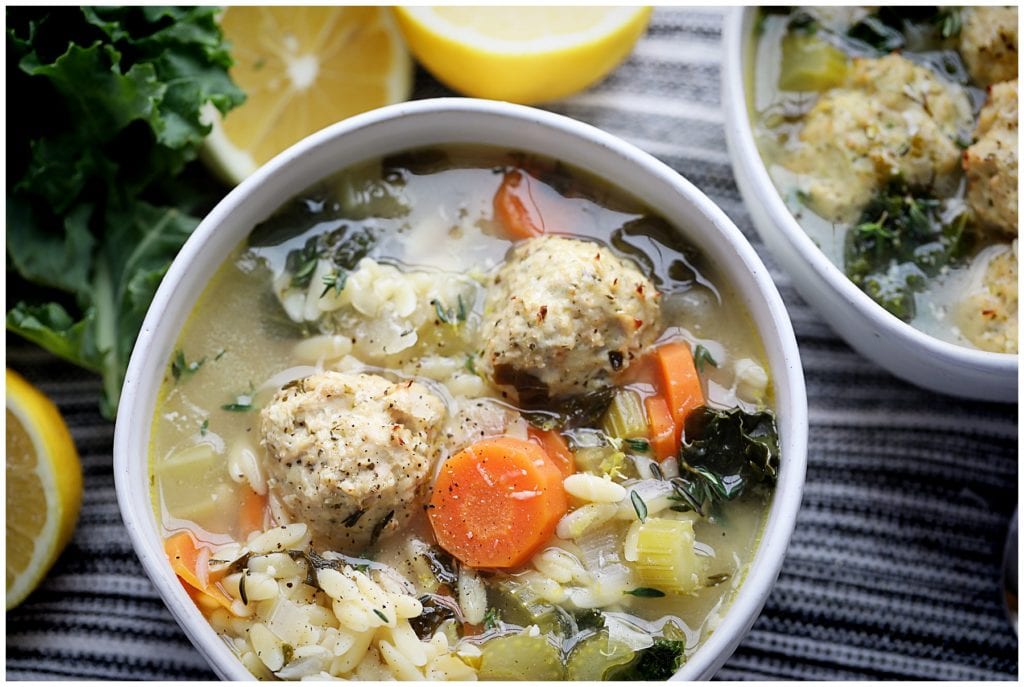 Lemon Orzo Soup with Chicken Meatballs